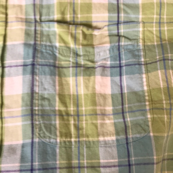 Vintage men’s LL Bean Cotton Buttondown Shirt medium green and blue plaid - Picture 3 of 4